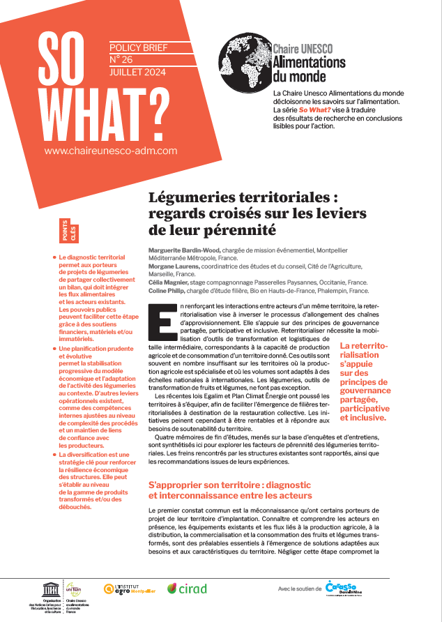 couverture Légumeries territoriales : regards croisés sur les leviers de leur pérennité