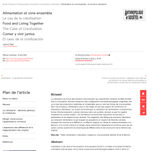 Alimentation et vivre-ensemble. Le cas de la créolisation